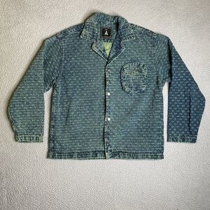 David Catalan Shirt Mens Medium Neon Dot Blue Dyed Classic Denim Pocket NWOT